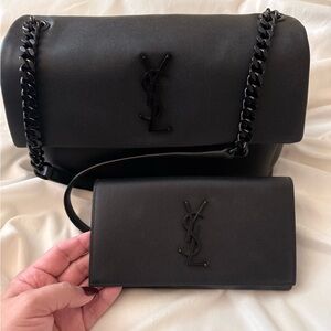 Yves Saint Laurent Black Leather West Hollywood Bag and Wallet Set